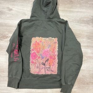 NATURAL LIFE Olive Green Hoodie with Pink Accents
